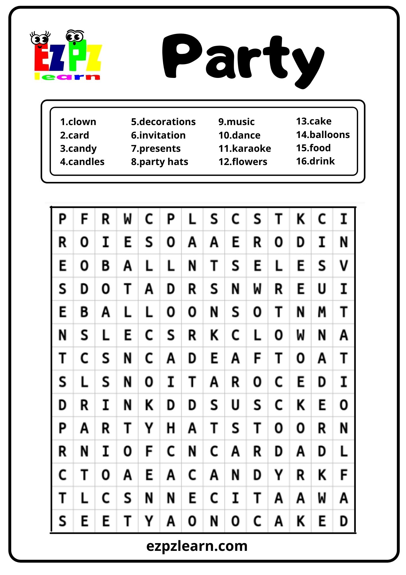Party Word Search